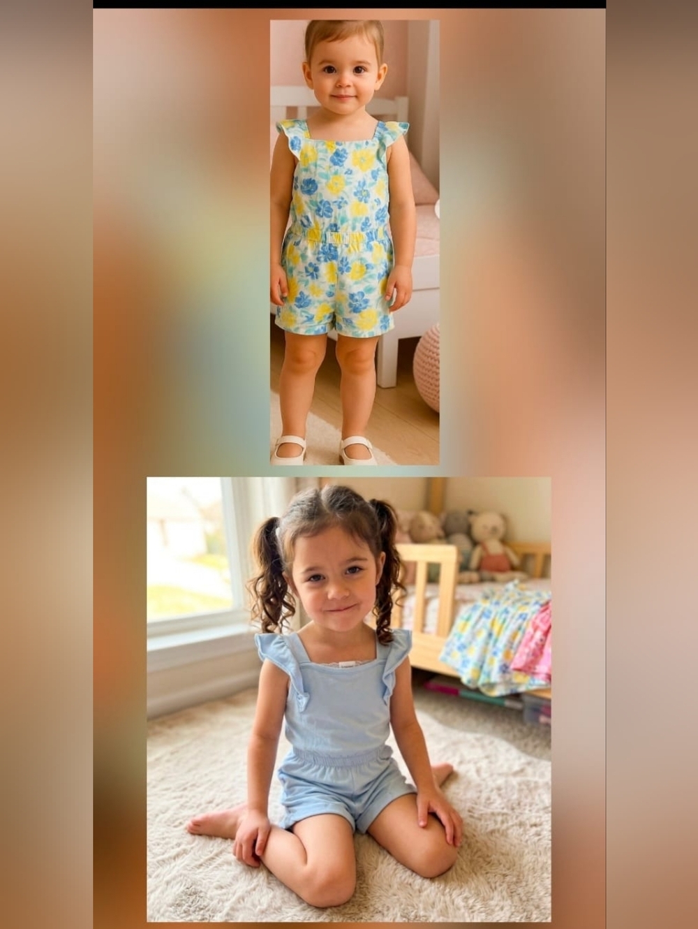 btween Light Blue Romper & Yellow-Blue Floral Ruffled Romper